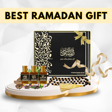Best Ramadan Gift - Pack of 3 (Ghulaf-e-Kaaba, Hijra-e-Aswad & Oud Al Haramain) & 100 Beads Tasbih - Al Haseeb Islamic Mart