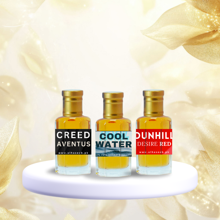 high quality Pack of 3 Attars (Creed Aventus, Dunhill Red & Cool Water) Fragrance Oil by Al Haseeb Islamic Mart alhaseeb.pk
