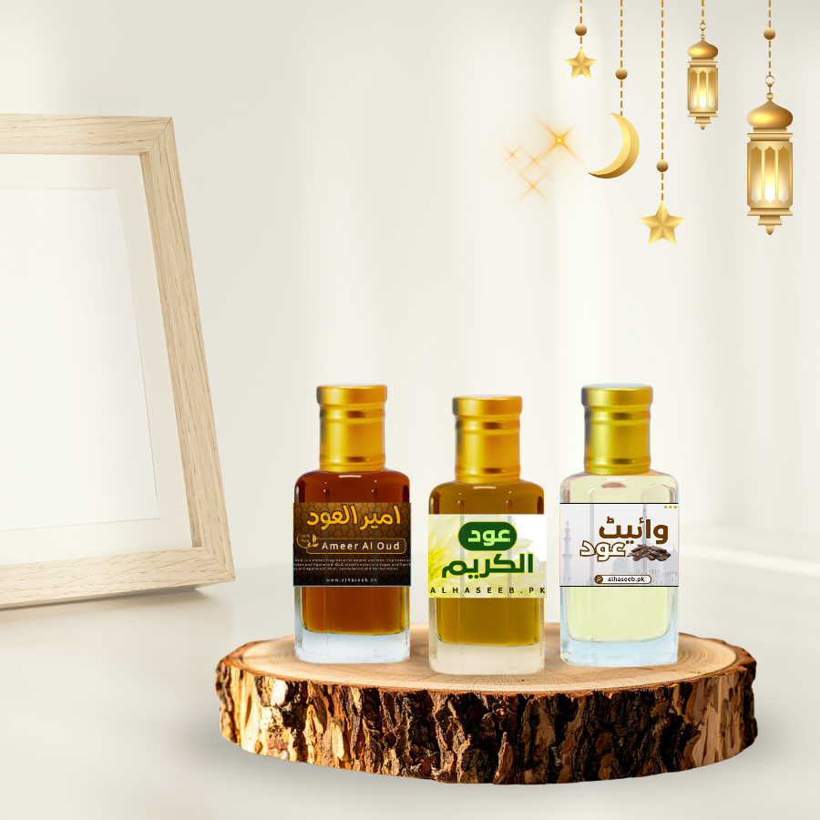 high quality 3 Top Selling Ouds (White Oud, Ameer Al Oud & Oud Al Karim) Ramadan Special Fragrance Oil by Al Haseeb Islamic Mart alhaseeb.pk
