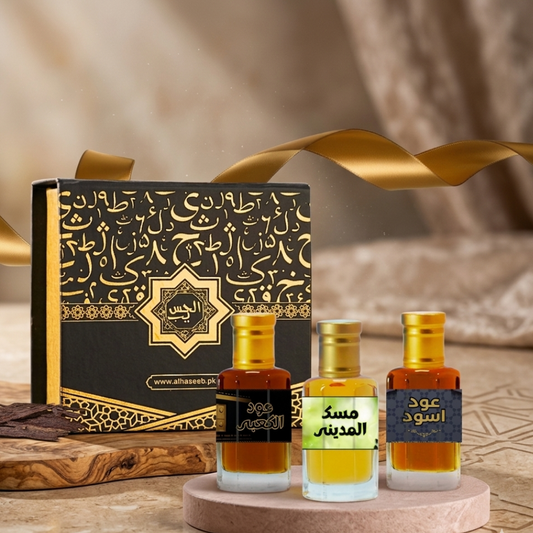 Pack of 3 Attars (Musk Al Madina, Oud Al Kabbah & Oud Al Aswad) Al Haseeb Islamic Mart