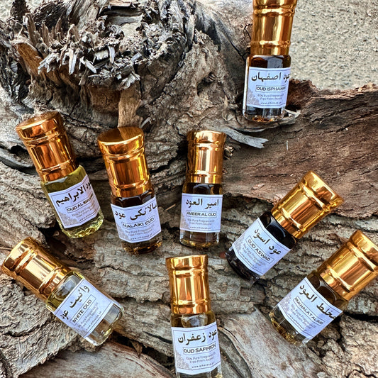 high quality 8 Ouds 3ml Each (White Oud, Ameer Al Oud, Oud Aswad, Oud Isphahan, Oud Saffron, Oud Malaiki, Mukhalat Oud, and Oud Ibrahim) Fragrance Oil by Al Haseeb Islamic Mart alhaseeb.pk