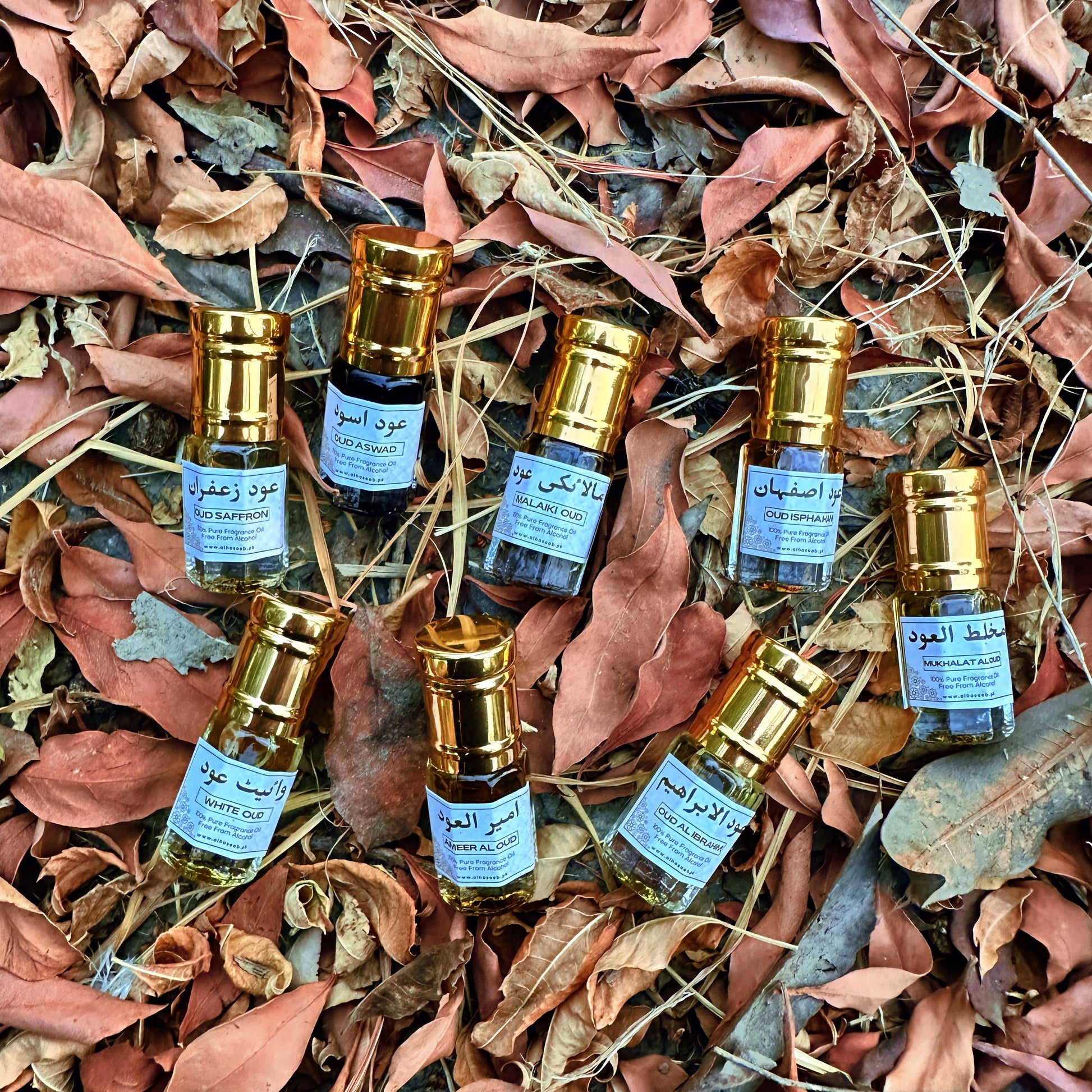 high quality 8 Ouds 3ml Each (White Oud, Ameer Al Oud, Oud Aswad, Oud Isphahan, Oud Saffron, Oud Malaiki, Mukhalat Oud, and Oud Ibrahim) Fragrance Oil by Al Haseeb Islamic Mart alhaseeb.pk