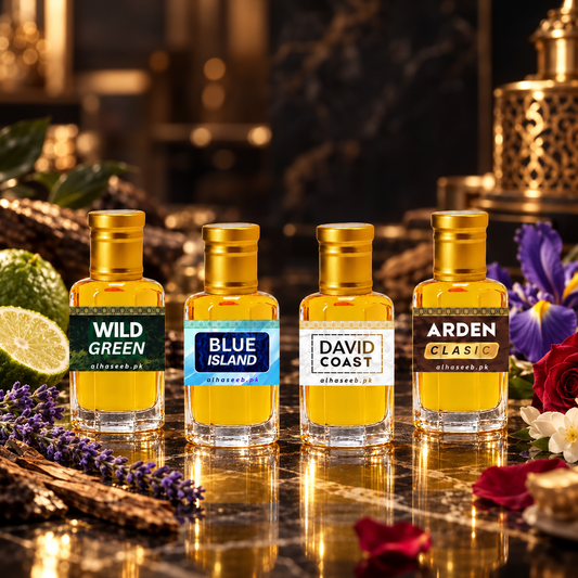 4 Attars (Wild Green, Blue Island, David Coast & Arden Classic) - 6ml Each  Al Haseeb Fragrances Fragrance Oil