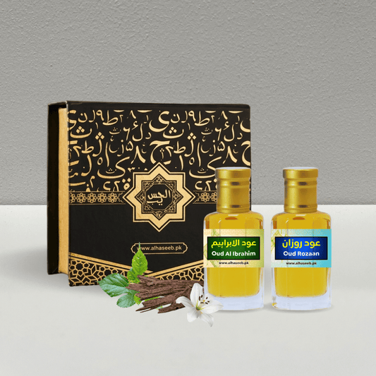 Imported, Best Quality Pack of 2 Oud Al Ibrahim & Oud Rozaan – 12ml Each Fragrance Oil by alhaseeb.pk