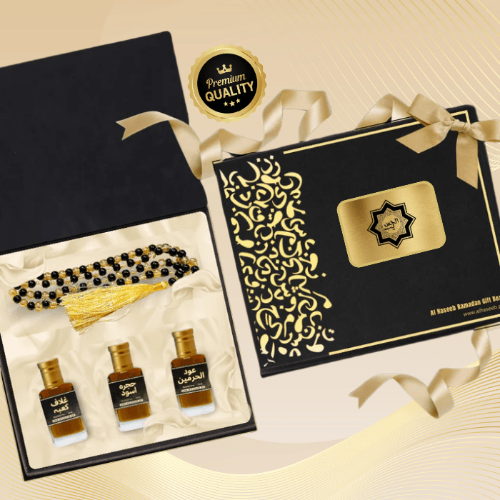 high quality Pack of 3 Attars (Ghulaf-e-Kaaba, Hijra-e-Aswad & Oud Al Haramain) & 100 Beads Tasbih - Ramadan Special🥇 Fragrance Oil by Al Haseeb Islamic Mart alhaseeb.pk