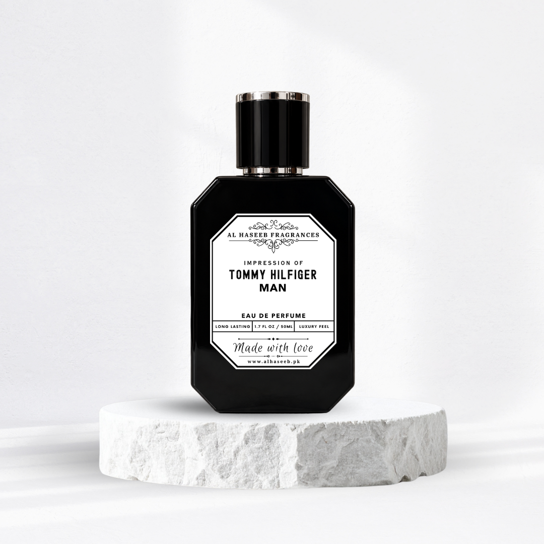 Close-up of Tommy Hilfiger inspired men's perfume 50ml bottle