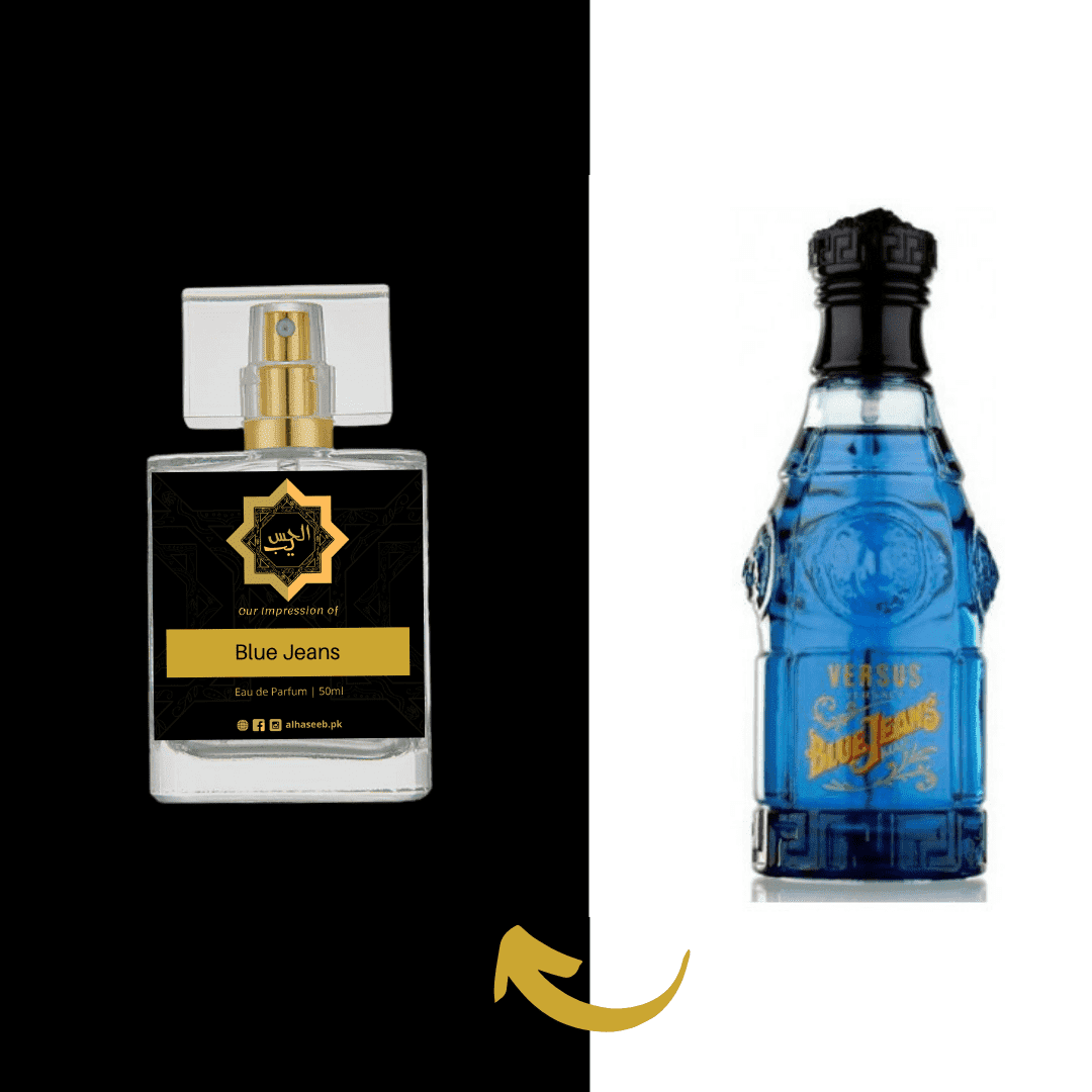 Perfume versus top blue jeans