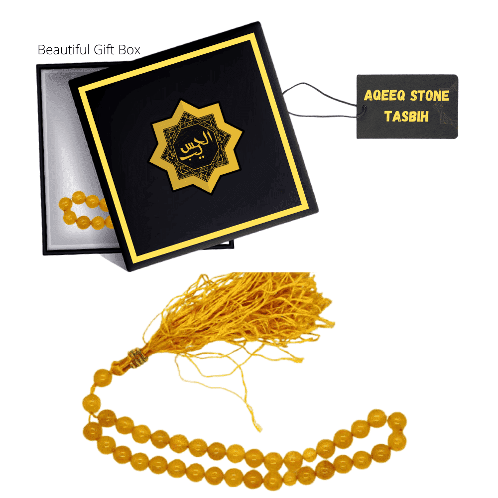 high quality Yellow Sulemani Aqeeq Stone Tasbih - 33 Beads by Al Haseeb Islamic Mart alhaseeb.pk